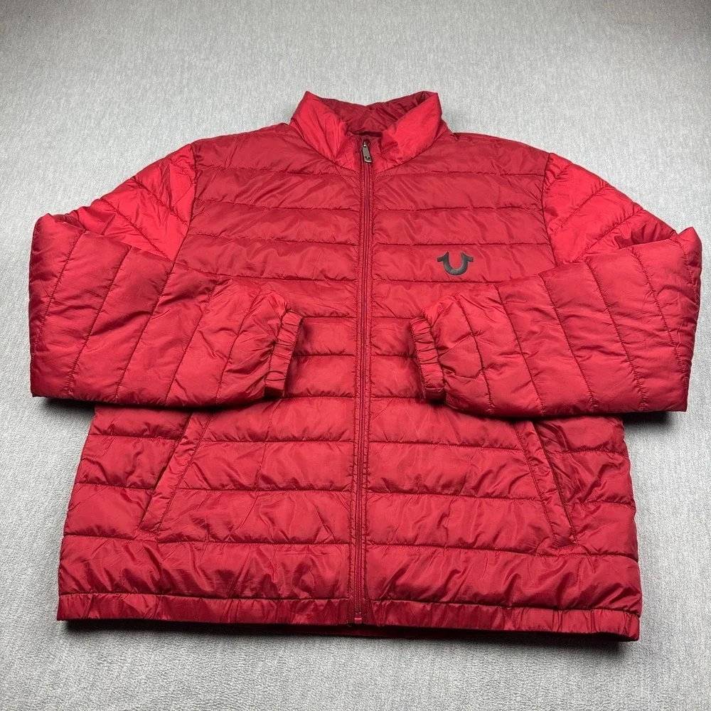 True Religion Jacket Mens 2XL Red ‎ Puffer Lightweight Mock Neck Full Zip Coat
